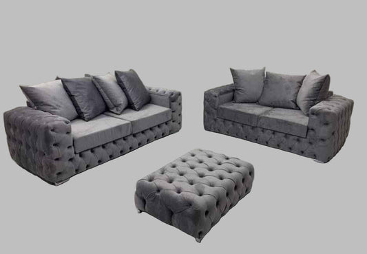 Ashton Chesterfield Scatter Back/High Back Sofa | Including Footstool